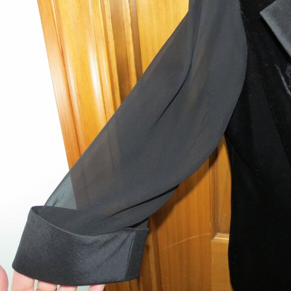 Alex Evenings Black Velvet Top Sheer Sleeve Evening Cocktail Large Petite - Picture 4 of 8